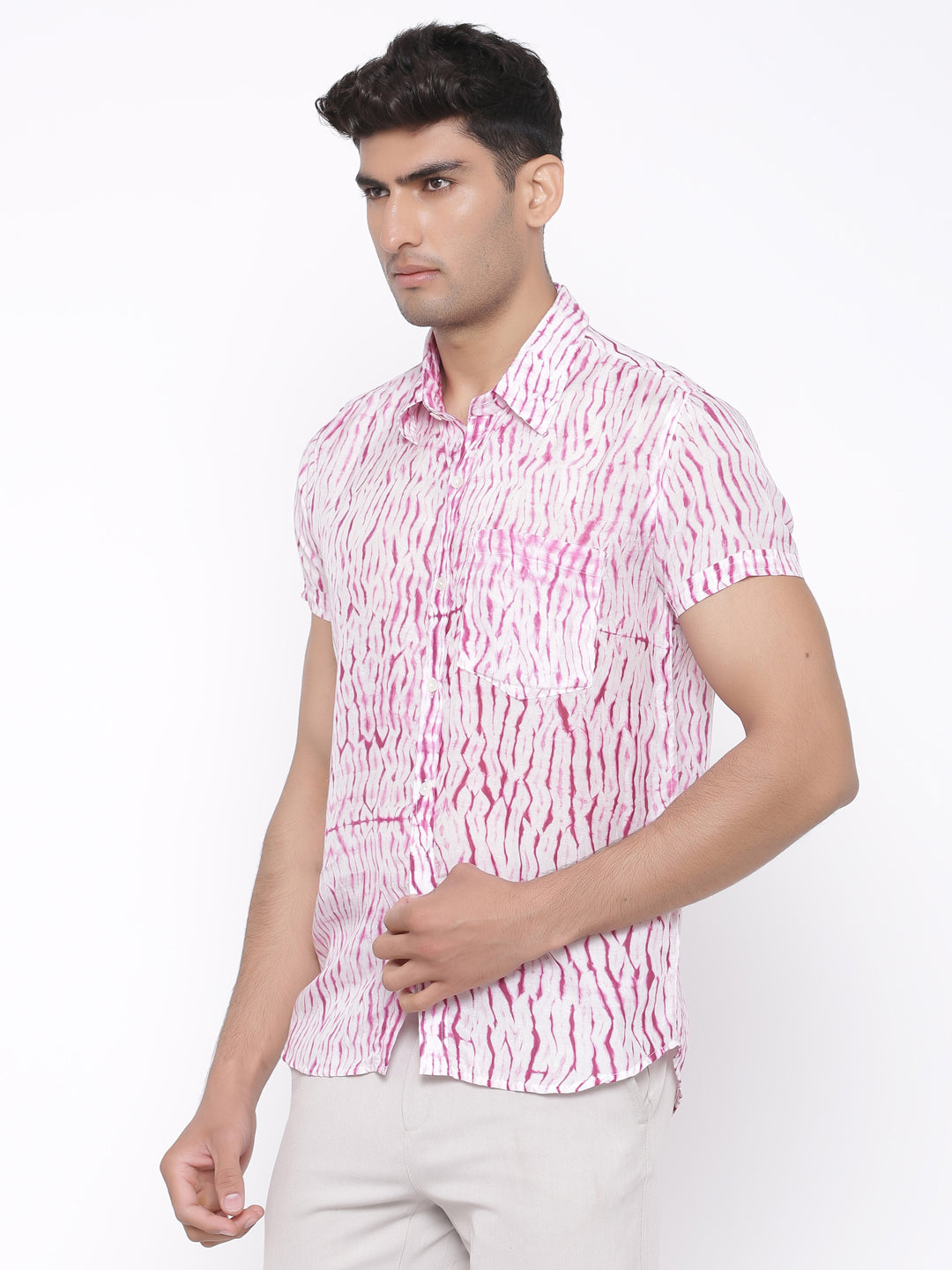 pink shibori half sleeves shirt
