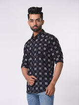Geometric Block Print Cotton Slim Fit Shirt