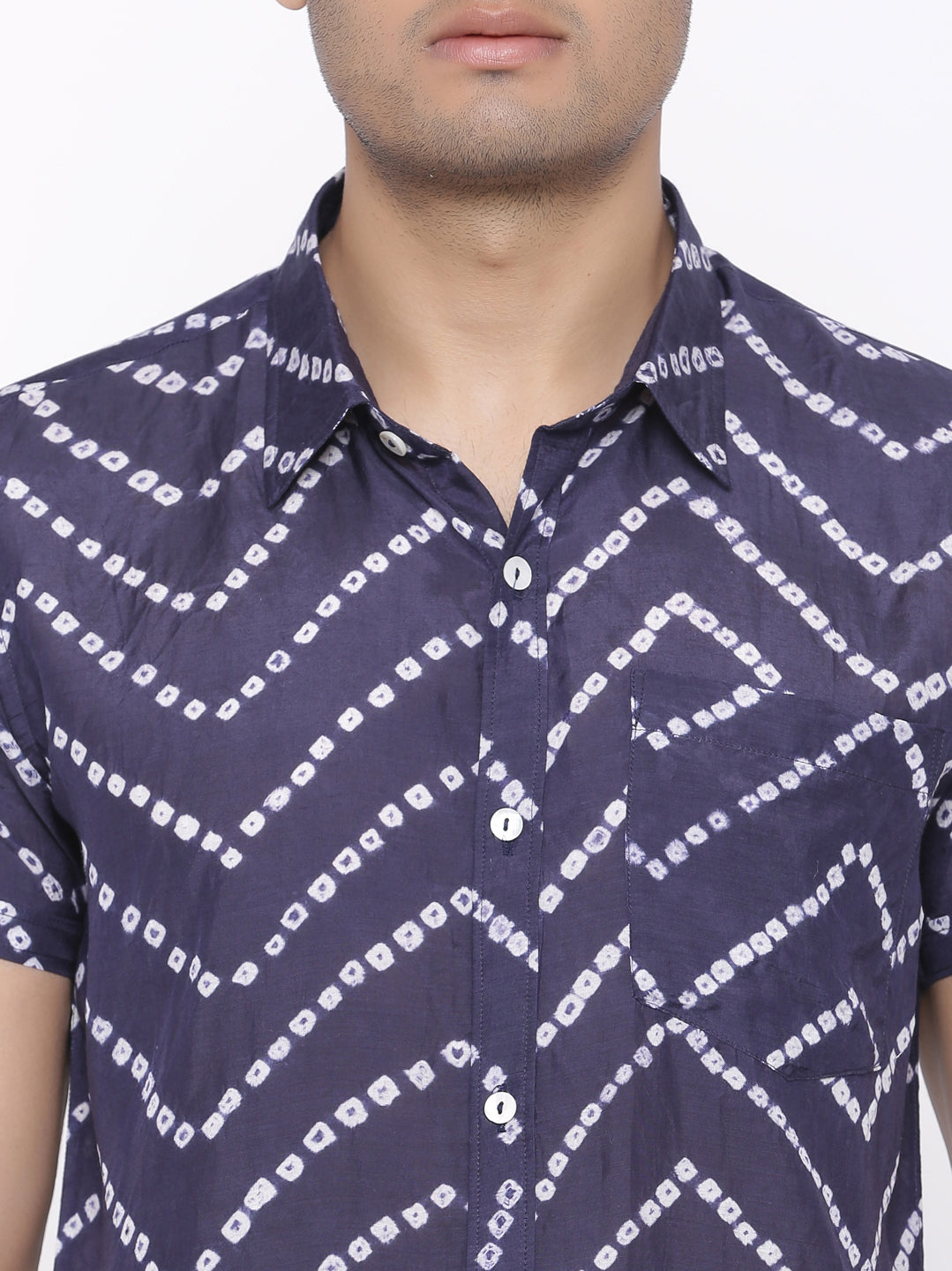 Blue Bandhej Half Sleeves Shirt