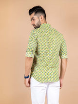 Buy Trendy Green Takeshi Printed Cotton Shirt Online | Tistabene