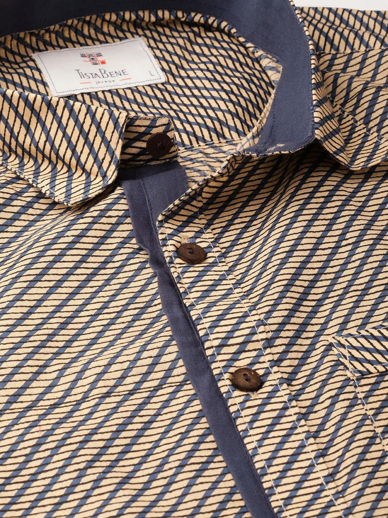 Brown With Blue Line Printed Shirt - Tistabene
