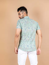 Magic Mint Printed Cotton Half Shirt