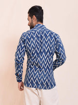 Moroccan Escape Indigo Block Print Slim Fit Shirt