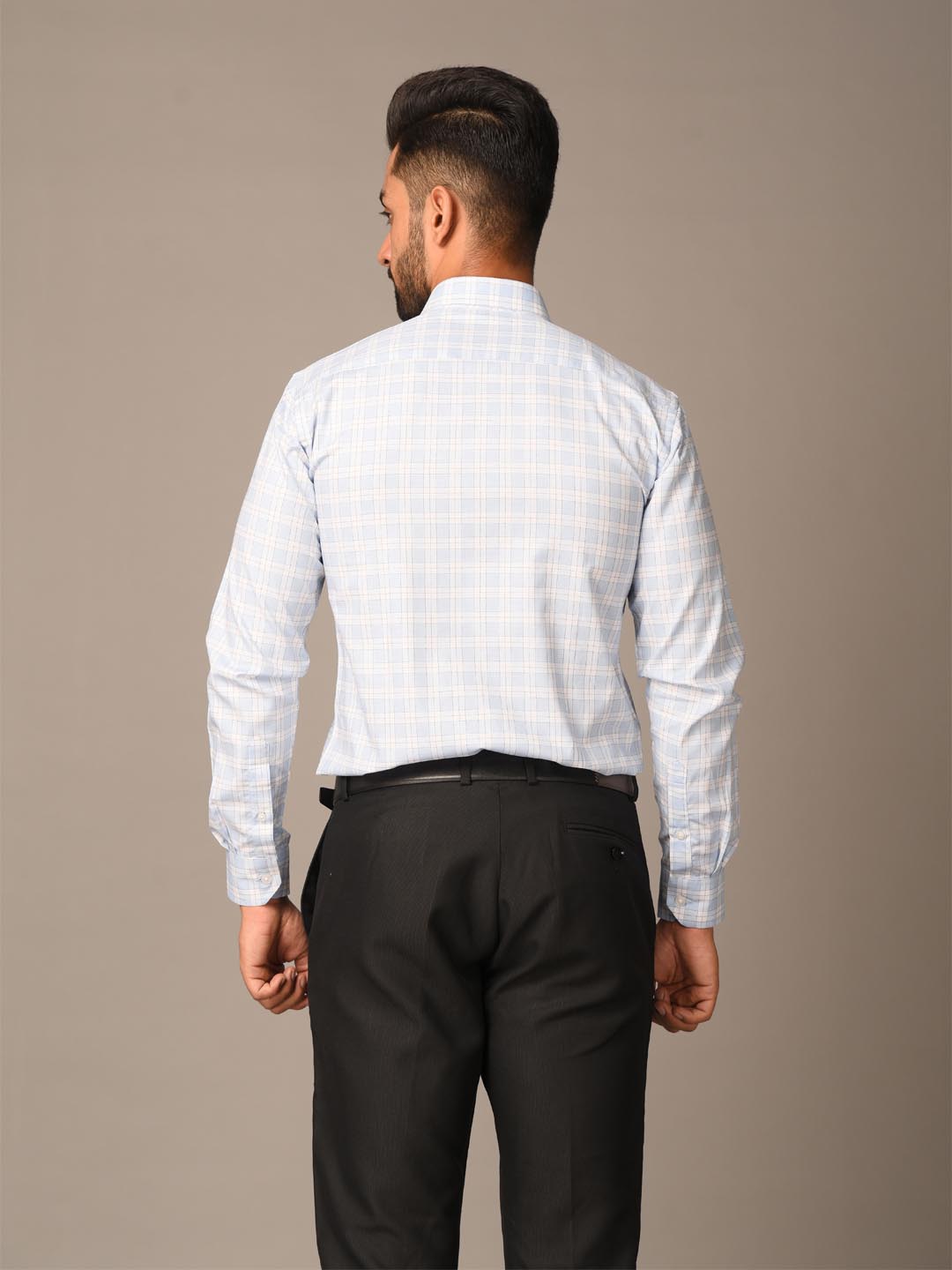 light blue check shirt
