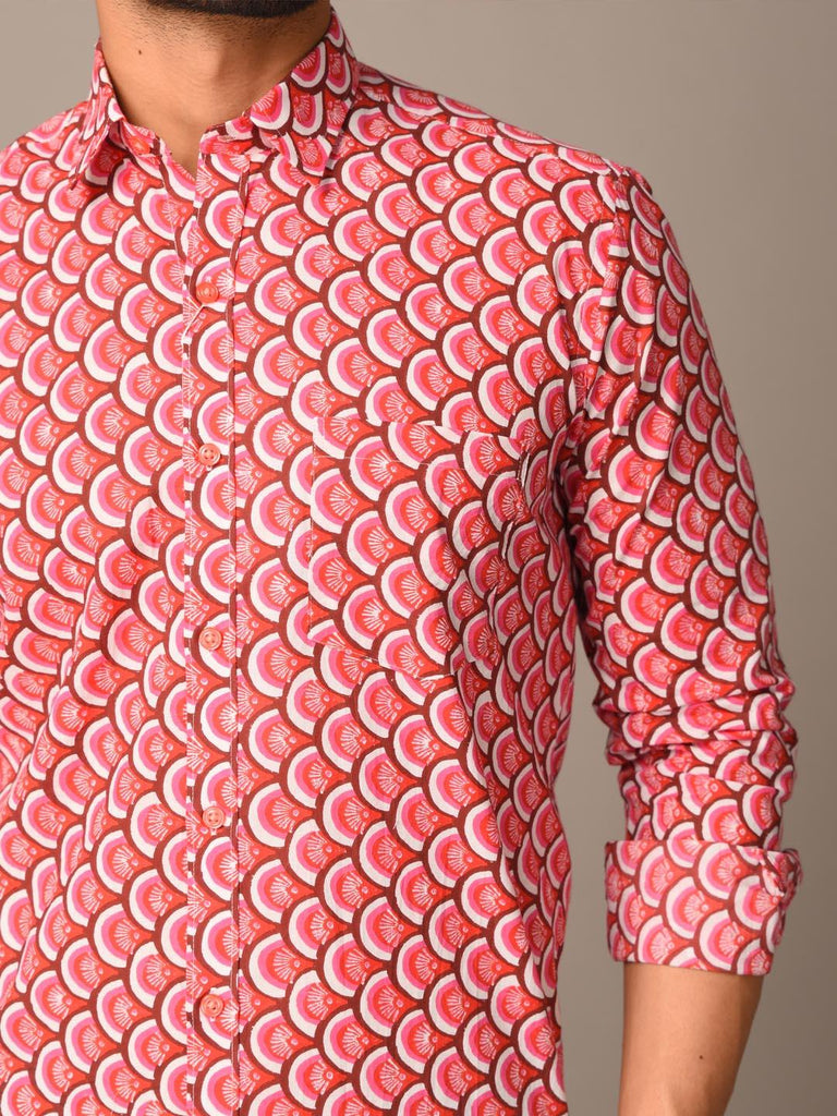 Pink Takeshi Printed Cotton Shirt - Tistabene