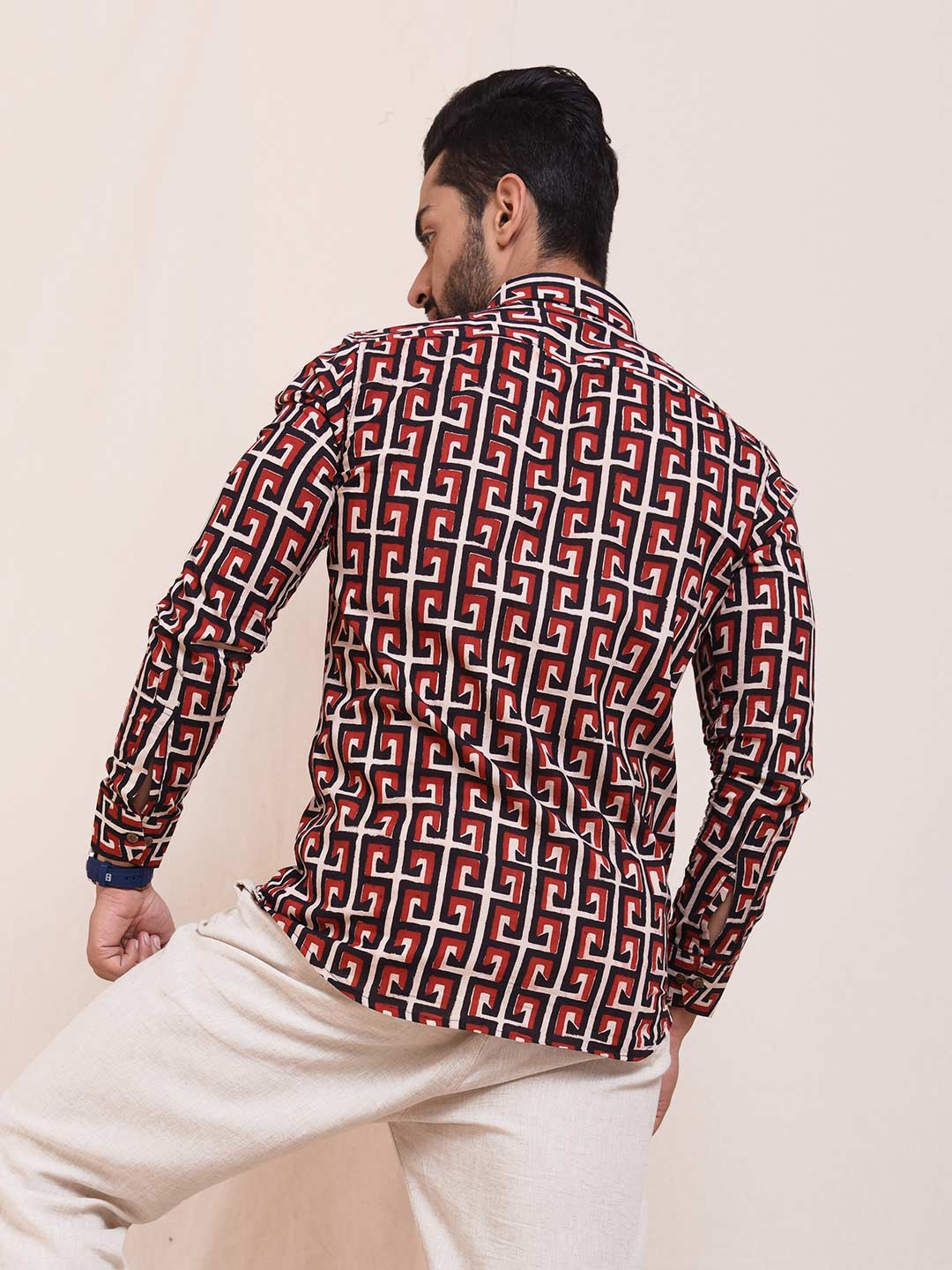 The Geometric Maze Block Print Slim Fit Shirt