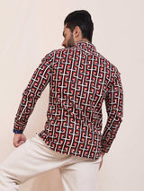 The Geometric Maze Block Print Slim Fit Shirt