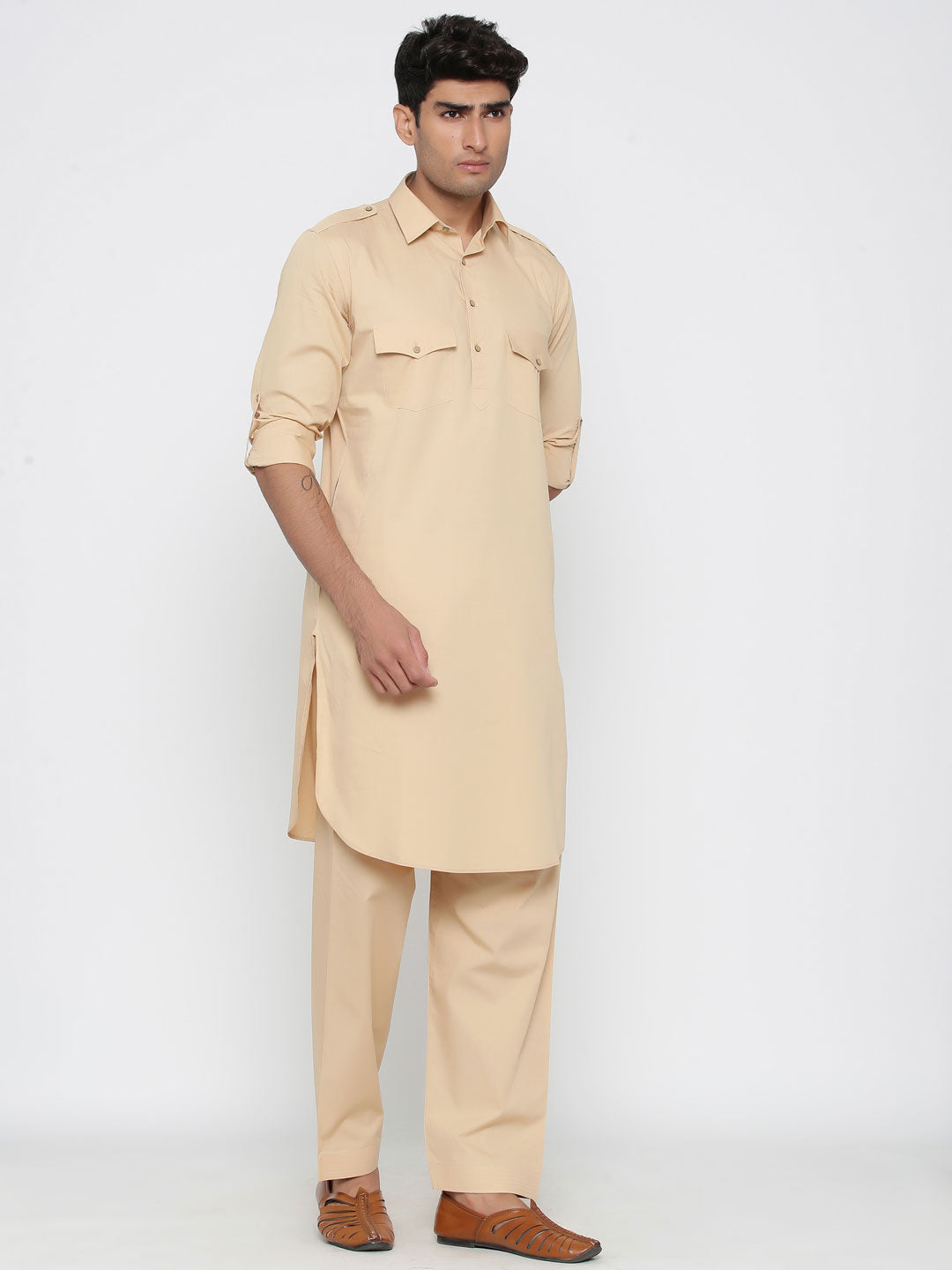 Beige Pathani Designer Kurta With Pyjama