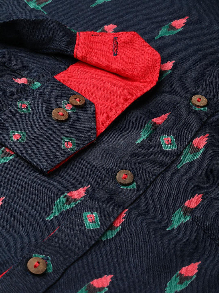 Blue And Red Patola Printed Cotton Shirt - Tistabene