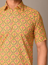 Yellow Bloomy Printed Cotton Shirt