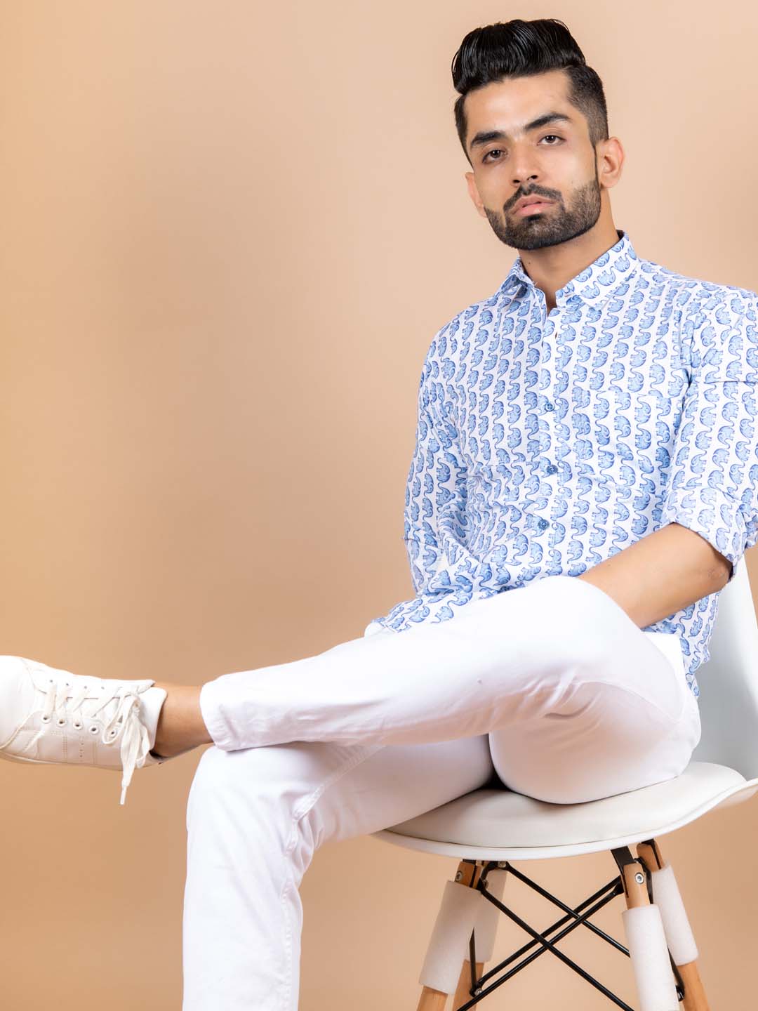 Blue Elephant Printed Cotton Shirt
