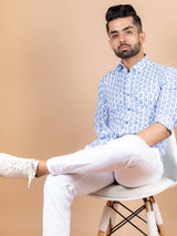 Blue Elephant Printed Cotton Shirt