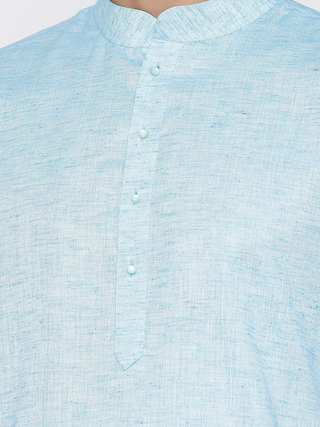Blue Cotton Linen Feel Designer Cotton Kurta With Pyjama