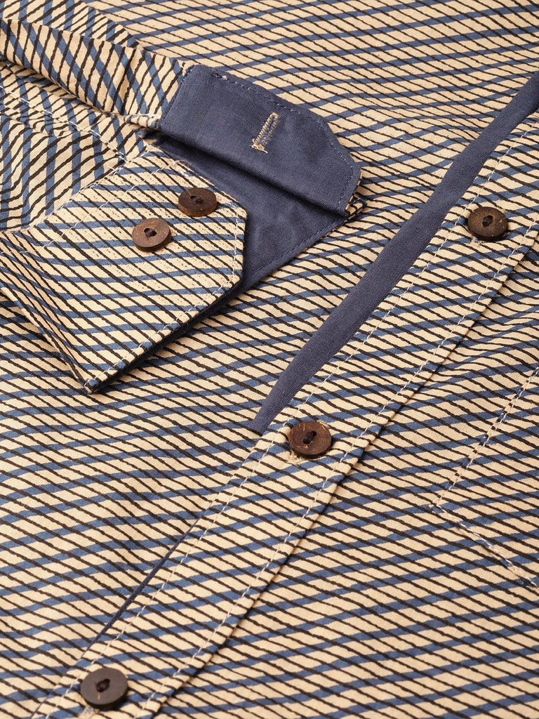 Brown With Blue Line Printed Shirt - Tistabene