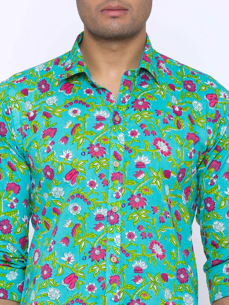 Green Floral Cotton Printed Shirt - Tistabene