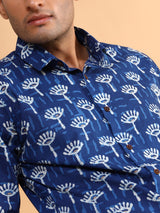 Blue Indigo Tribal Cotton Printed Shirt