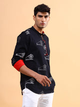 Black Charkha Block Printed Kurta