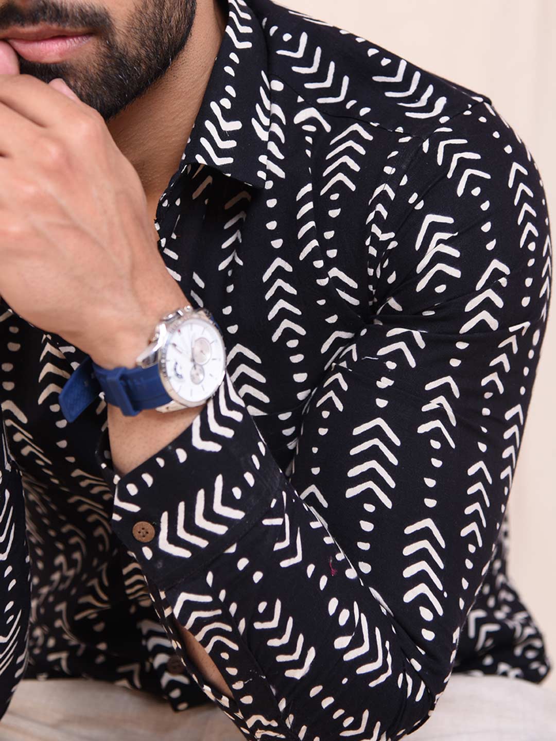 Geometric Tribe Art Block Print Slim Fit Shirt