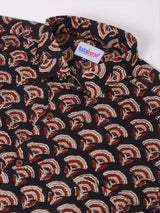 Black with Red Floral Block Print Cotton Slim Fit Shirt