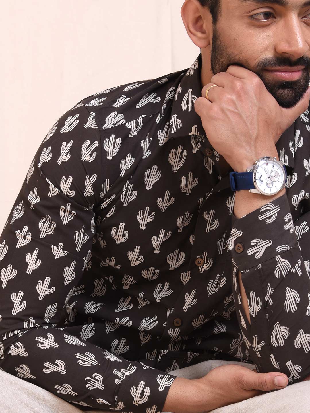 The Desert Cactus Block Print Slim Fit Shirt