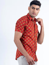 red printed shirt