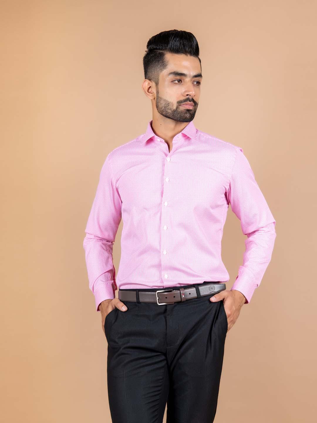 pink check shirt