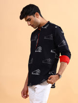Black Charkha Block Printed Kurta