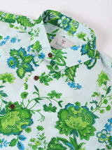 White and Green Floral Cotton Printed Shirt