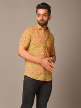 Yellow Bloomy Printed Cotton Shirt