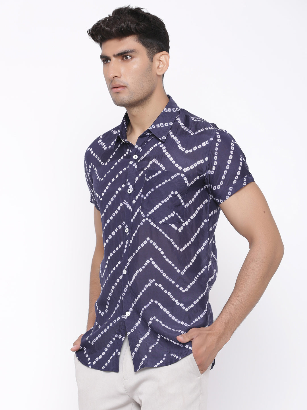 Blue Bandhej Half Sleeves Shirt