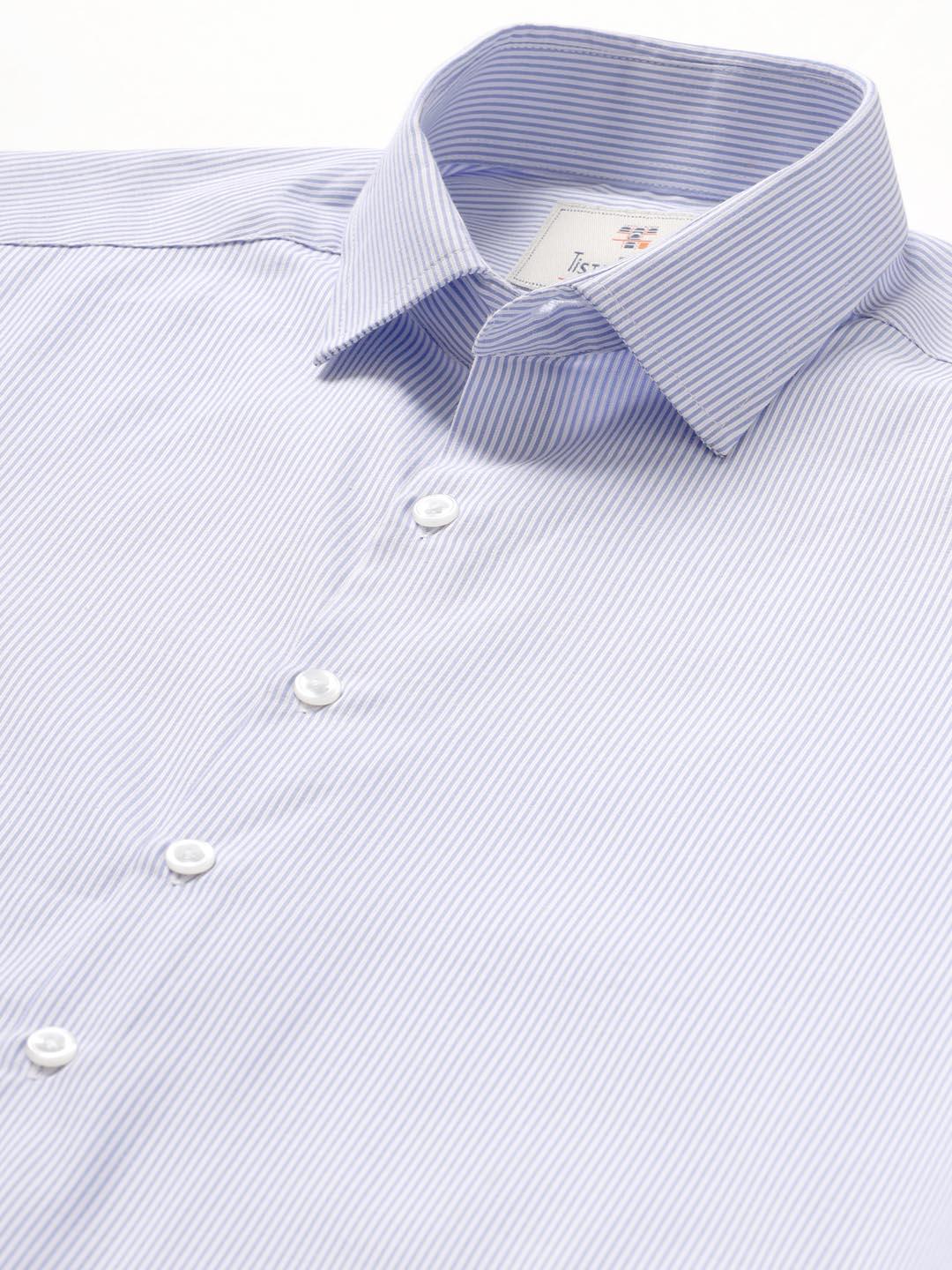 White and blue Formal Stripe Shirt - Tistabene