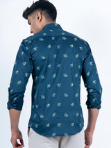 Dark Blue Giza Cotton Printed Men Shirt