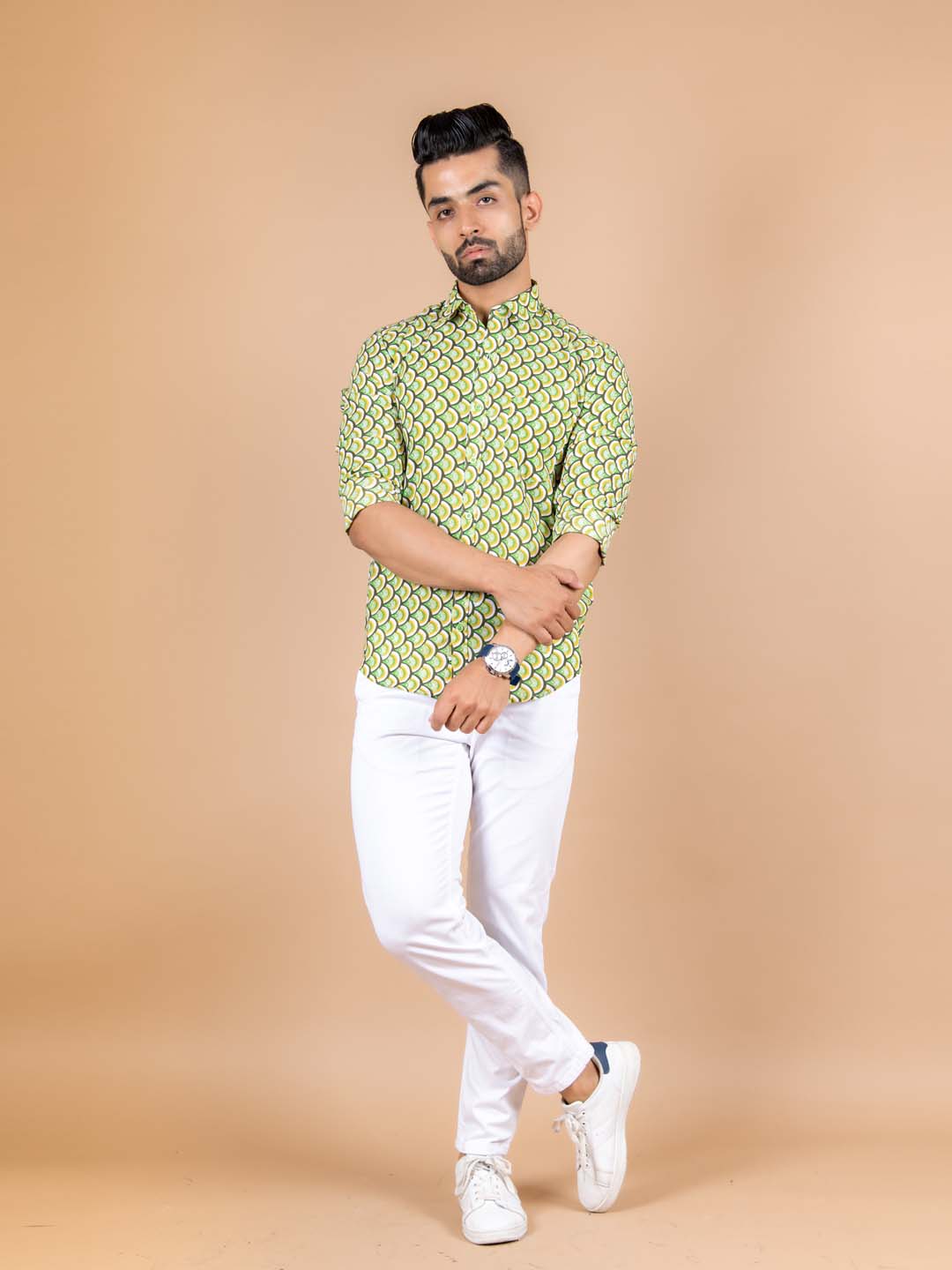 Buy Trendy Green Takeshi Printed Cotton Shirt Online | Tistabene