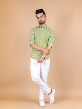 Buy Trendy Green Takeshi Printed Cotton Shirt Online | Tistabene
