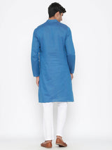 Plain Blue Cotton Kurta With Pyjama