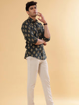 Green Bloomy Printed Cotton Shirt