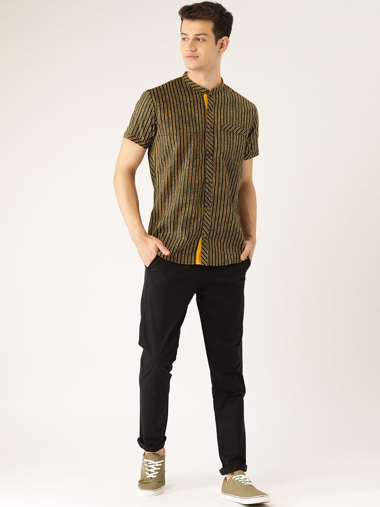 Green And Yellow Printed Cotton Shirt - Tistabene