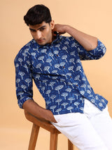 Blue Indigo Tribal Cotton Printed Shirt