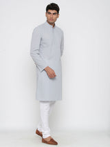 Grey Chikan Kurta With Pyjama Set