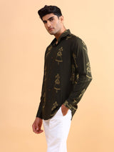 Buy Latest Olive Green Tribal Printed Cotton Shirt Online | Tistabene