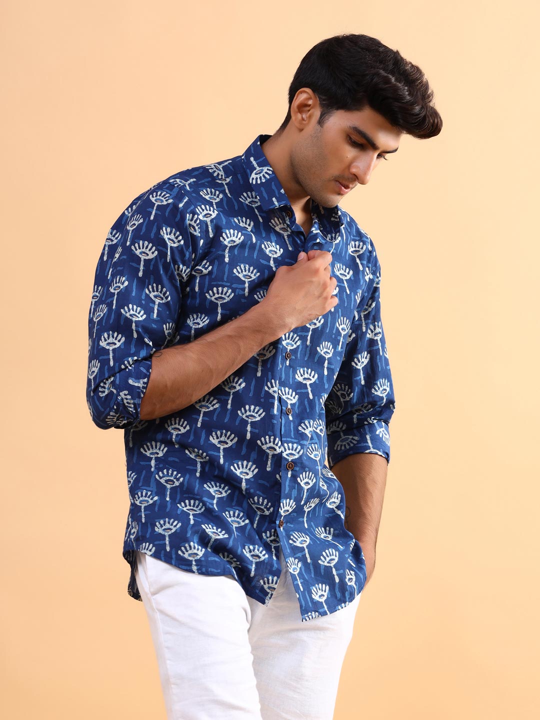Blue Indigo Tribal Cotton Printed Shirt