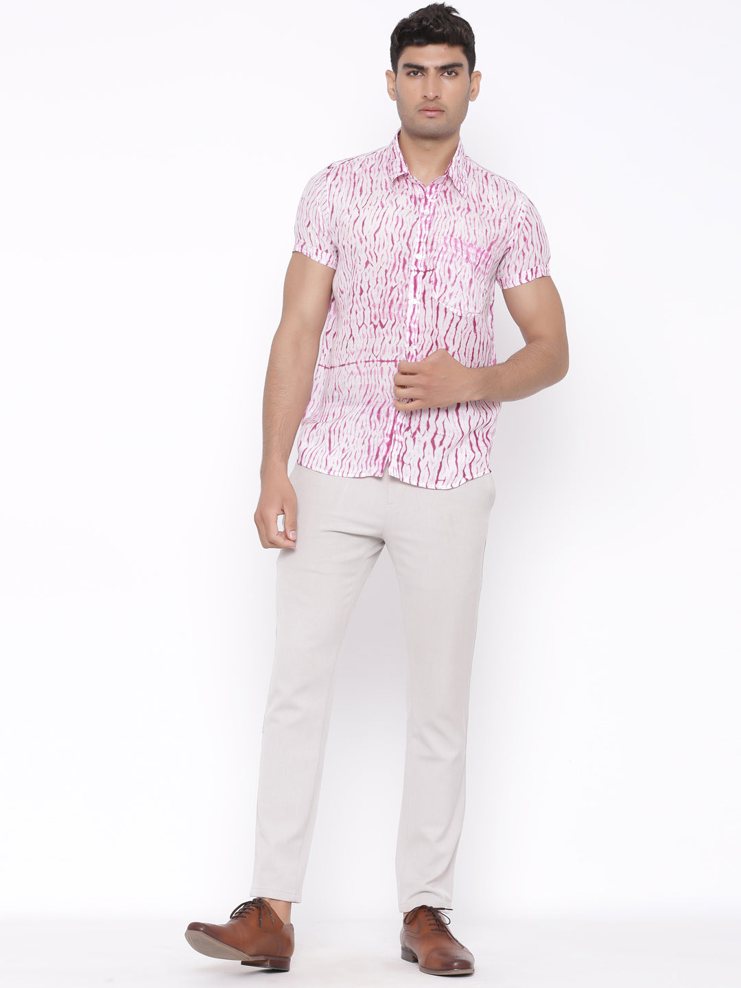 pink shibori half sleeves shirt