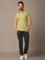 Green Takeshi Printed Cotton Half Shirt