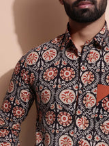 Men Black and Rust Printed Slim Fit Shirt