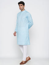 Blue Cotton Linen Feel Designer Cotton Kurta With Pyjama