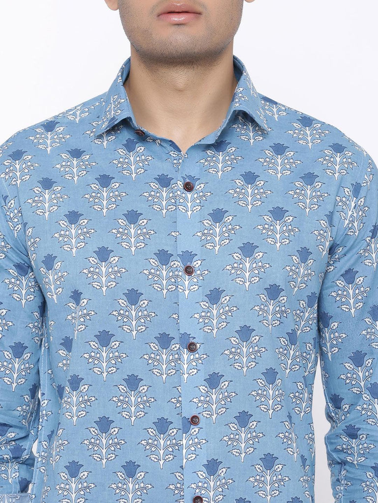 Blue Blossom Printed Cotton Shirt - Tistabene