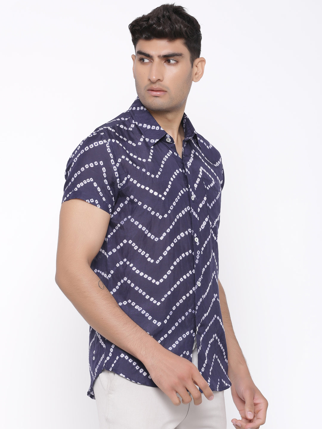 Blue Bandhej Half Sleeves Shirt