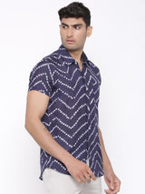 Blue Bandhej Half Sleeves Shirt