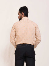 Just Peach Floral Print Slim Fit Men Shirt