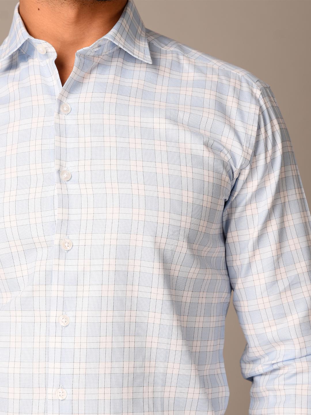 light blue check shirt